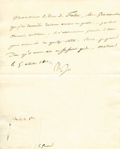 null Arrivée de moulins à Moscou - Lettre signée Nap, adressée au Duc de Feltre (...