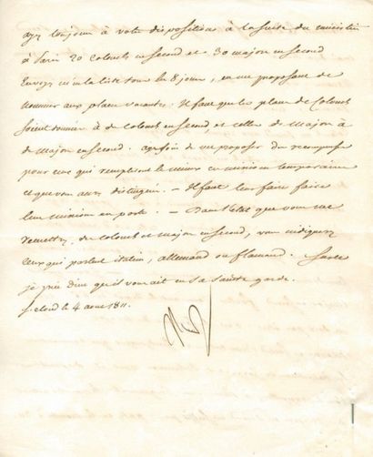 null Rôles des Colonels et Majors en second - Lettre signée Nap, adressée au Duc...