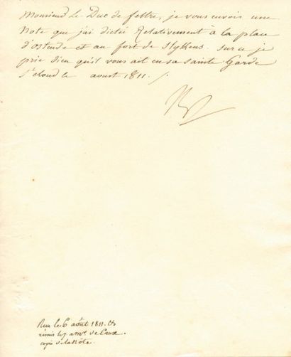 null Note sur la place d'Ostende et le fort de Slykens - Lettre signée NP, adressée...