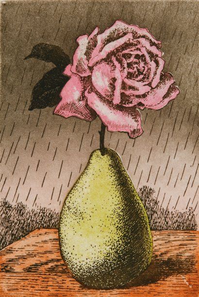 René Magritte - SANS TITRE Eau-forte en couleurs pour illustrer l'ouvrage de Guy...