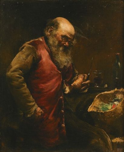 Norbert GOENEUTTE (1854-1894) Portrait d'homme attablé. Huile sur panneau, signée...