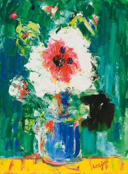 Bernard LORJOU (1908-1986) Bouquet de fleurs. Huile sur toile, signée en bas à droite....