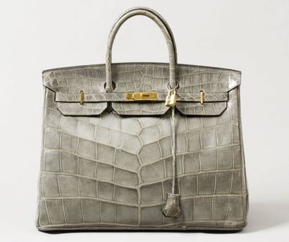 null HERMES Paris made in France *Sac «Birkin» 40cm en alligator gris, fermoir, attaches...