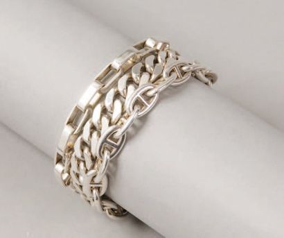 null HERMES Paris *Bracelet «Etcaetera» en argent composé de trois chaînes de mailles...