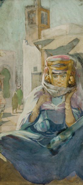 Louis-Albert BESNARD (1873-1962) Orientale assise Gouache, aquarelle et crayon sur...