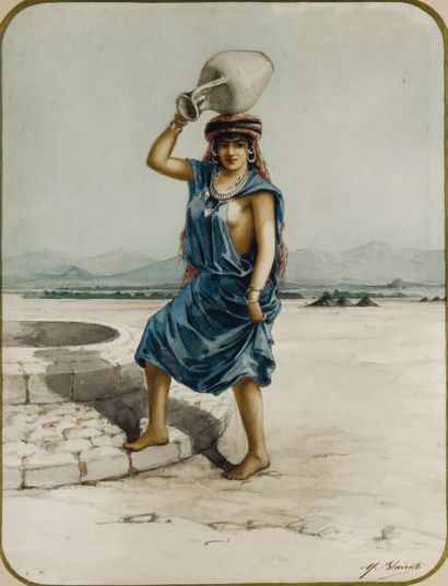 Marcel BLAIRAT (1849/1855- ? ) Porteuse d'eau au Levant Aquarelle, signée en bas...
