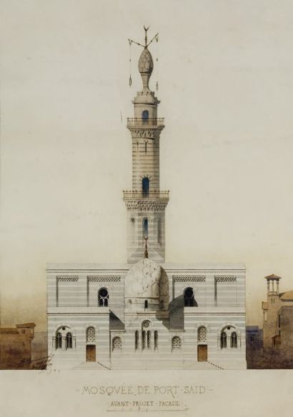 Pierre Juste BOURMANCÉ (1845-1893) «Avant Projet -Façade Mosquée de Port Saïd» Dessin...