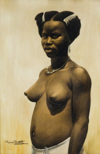 Georges CRETELLE (XIX-XXème siècle) Portrait d'une Africaine en buste Pastel et rehauts...