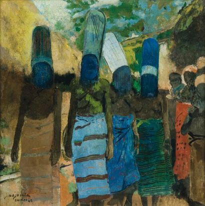 Jacques MAJORELLE (1886-1962) Femmes aux masques ou danseuses guinéennes Huile sur...