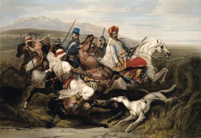 Horace VERNET (1789-1863) La chasse aux sangliers dans la plaine de Sahara Gravure...