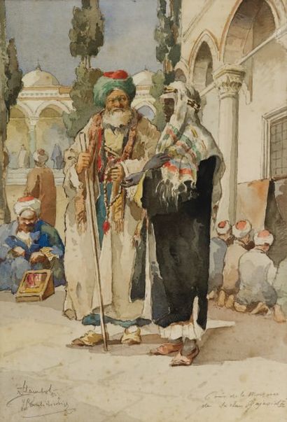 J.PAVLIKEVICH (Act. 1900-1920) «Coin de la Mosquée du Sultan Bayazcid II» Aquarelle,...