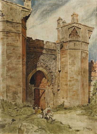 J.CRESPIN (XXème siècle) La porte du Chellah, Rabat. Huile sur toile, signée en bas...