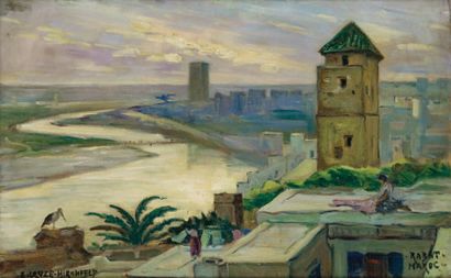 Emmy LEUZE-HIRSCHFELD (1884- 1973) Derniers rayons de soleil sur Rabat Huile sur...