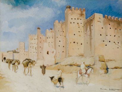 Pierre LISSAC (1878-1955) Les remparts de Marrakech Aquarelle et gouache, signée...