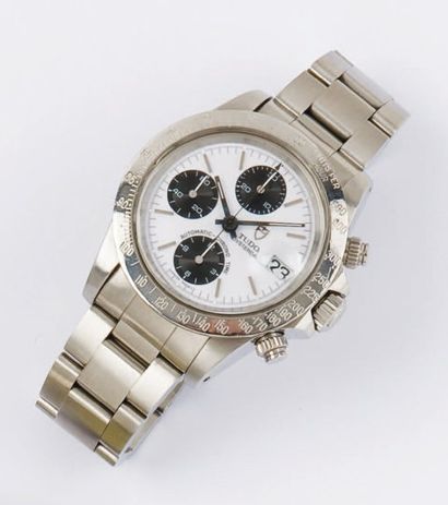 TUDOR - OYSTERDATE. Ref 79180. Bracelet montre chronographe en acier. Cadran blanc...