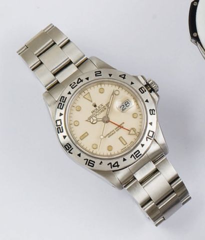 ROLEX - EXPLORER II. Ref 16550. Vers 1985. Bracelet montre en acier. Cadran ivoire...