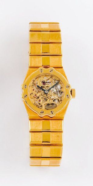 CHOPARD «Sainte Croix » - Bracelet-montre de dame en or jaune, cadran squelette,...
