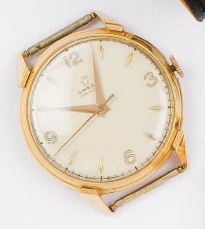 OMEGA - Cal 283. Montre de poignet en or jaune. Cadran à chiffres arabes. Trotteuse...