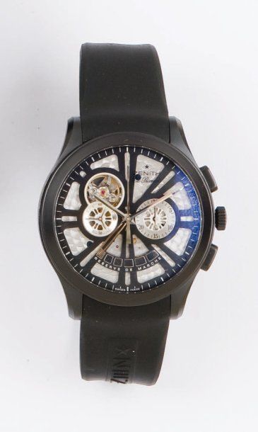 ZENITH - GRANDE CLASS. Bracelet montre chronographe en PVD. Cadran argenté à deux...