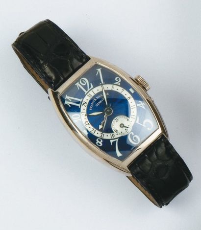 FRANCK MULLER - COMPLICATIONS Montre de poignet en or gris. Cadran bleu. Date. Trotteuse...