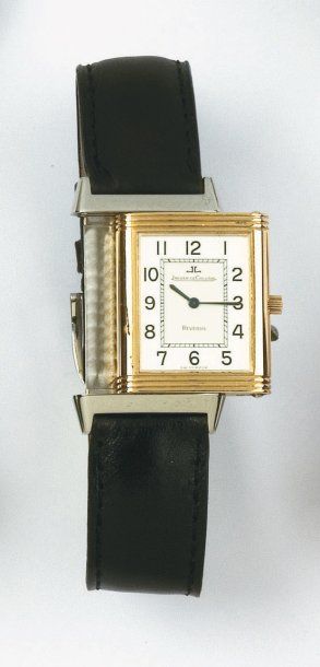 JAEGER LECOULTRE - REVERSO Montre de poignet en or jaune et acier. Cadran blanc et...