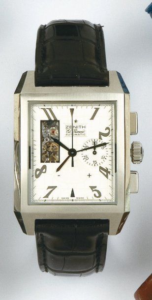 ZENITH - PORT ROYAL EL PRIMERO Montre de poignet chronographe en acier. Cadran gris...