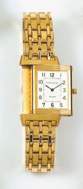 JAEGER LECOULTRE - REVERSO Bracelet montre en or jaune; Mouvement à quartz. Bracelet...