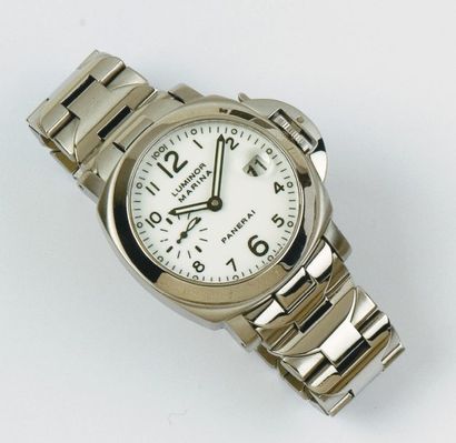 OFFICINE PANERAI - LUMINOR Bracelet montre en acier. Cadran blanc. Date. Trotteuse...
