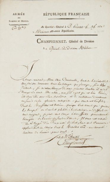 CHAMPIONNET Jean Etienne Vachier dit (1762-1800). Général en Chef des Armées de Napoléon,...