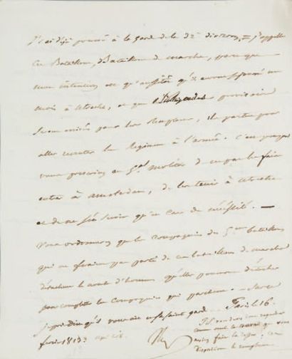 null Molitor et la Garnison d'Utrecht. Lettre signée Nap., adressée au Duc de Feltre,...