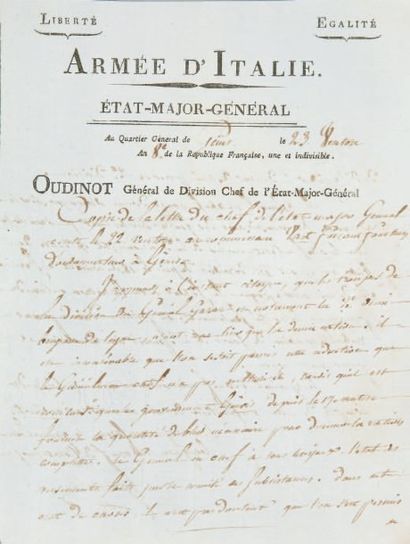null Correspondance de l'An 8, du 25 janvier au 22 septembre 1800 par les officiers...
