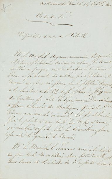 null Lettre signée du Major-Général Berthier adressée du bivouac de Iéna le 14 octobre...