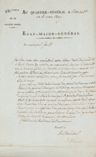 null Correspondance du 1er février au 10 mars 1807 adressée au chef du 4ème Corps...