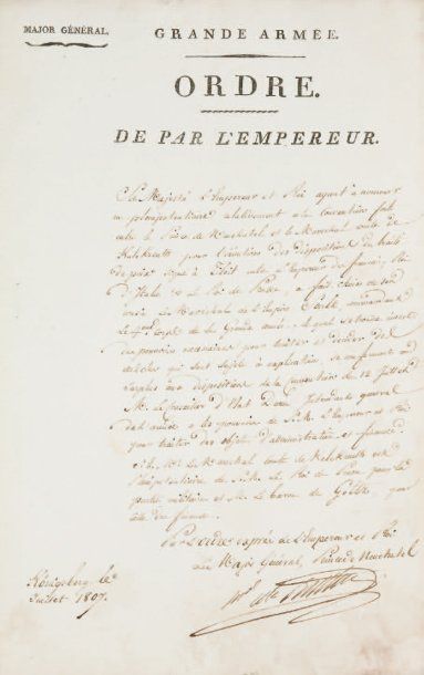 null Correspondance du 15 juillet au 30 septembre 1807 adressée lors de l'Occupation...
