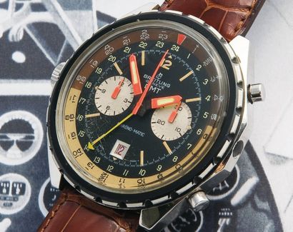 BREITLING GENEVE Chronographe GMT Ref.1808, vers 1967 Rarissime chronographe de pilote...