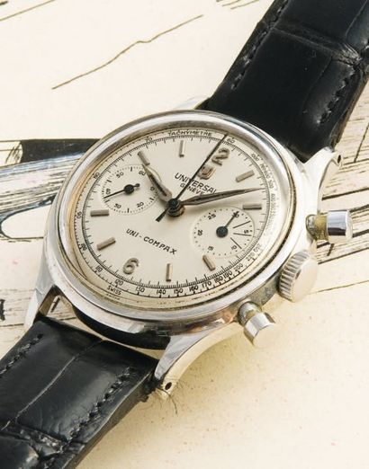 UNIVERSAL GENEVE Chronographe Uni-Compax, vers 1955 Elégant chronographe en acier...