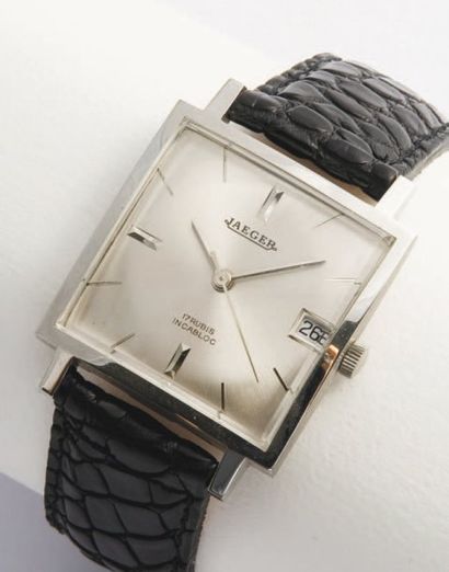 JAEGER - France Classique Carré Date / Acier, vers 1960 Elégante version carrée en...