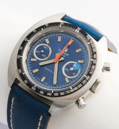 TISSOT Chronographe / Seastar Pilote, vers 1970 Chronographe sportif de forme tonneau...