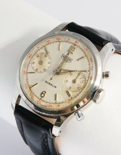 HEUER Chronographe tachymétrique / Pour GU BELIN , vers 1950 Elégant chronographe...