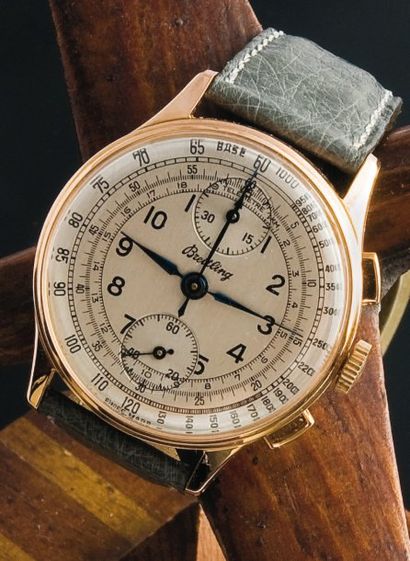 BREITLING Chronographe Sport / or rose, vers 1942 Superbe et rare chronographe de...