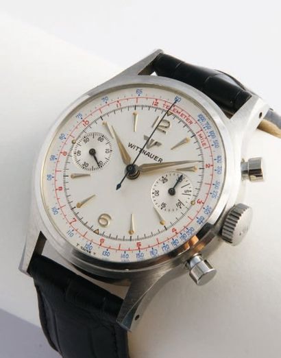 WITTNAUER Chronographe Télémètre, vers 1960 Très beau chronographe sport des années...