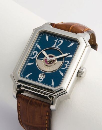 PERRELET Grand Rectangle Royale, vers 1999 Imposante montre rectangulaire en acier...