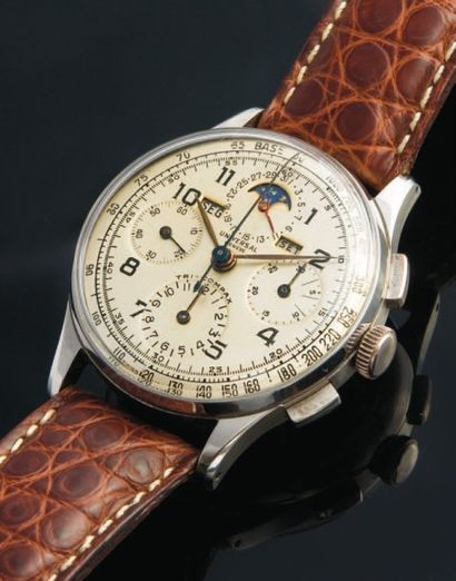 UNIVERSAL GENEVE Chronographe Tri - Compax Lunaire, vers 1947 Chronographe de pilote...