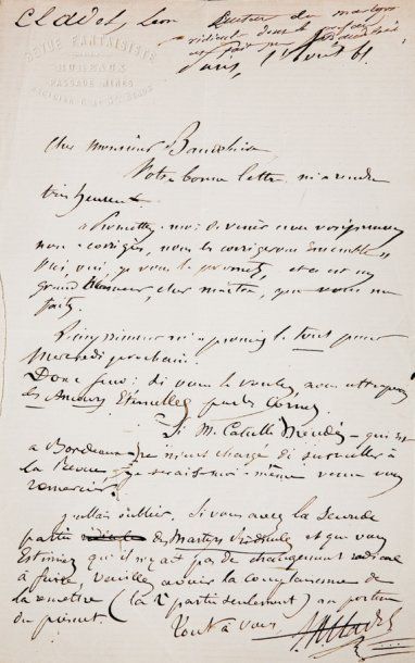 [Charles BAUDELAIRE] Léon CLADEL Lettre autographe signée de Léon Cladel, adressée...