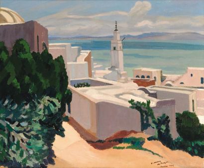 Marius de BUZON (1879-1958) Sidi-Bou-Said (1927) Huile sur toile signée, située et...