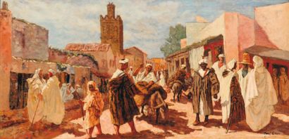 Paul CIROU (1869-1951) Rues de Mascara et Sidi Renna, à Tlemcen, 1928. Huile sur...