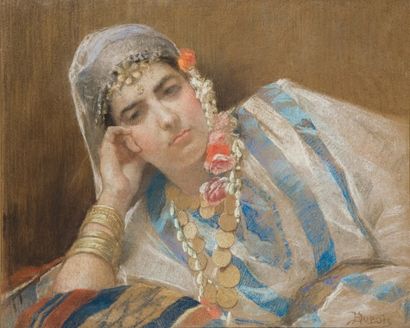 Hippolyte DUBOIS (1827-1909) Femme d'Alger Pastel sur toile de la maison Blanchet,...