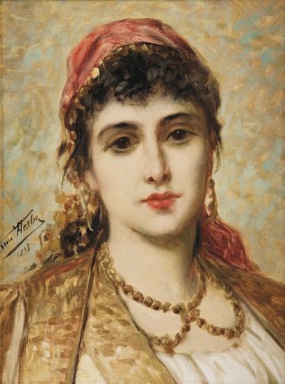 Léon HERBO (1850-1907) Jeune orientale Huile sur toile, signée en bas à gauche et...