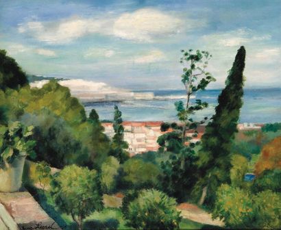 René LEVREL (1900-1982) La baie d'Alger, 1925. Huile sur toile, signée et datée 1925...