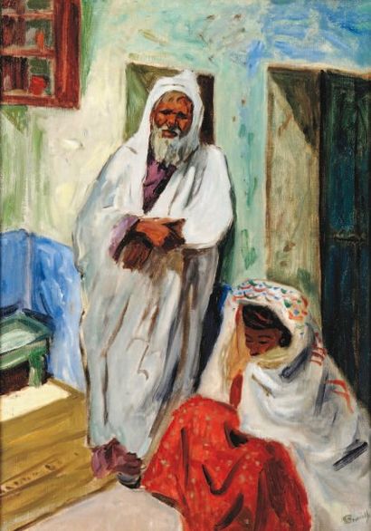 Maurice BOUVIOLLE (1893-1971) Couple du sud-algérien. Huile sur toile, signée en...